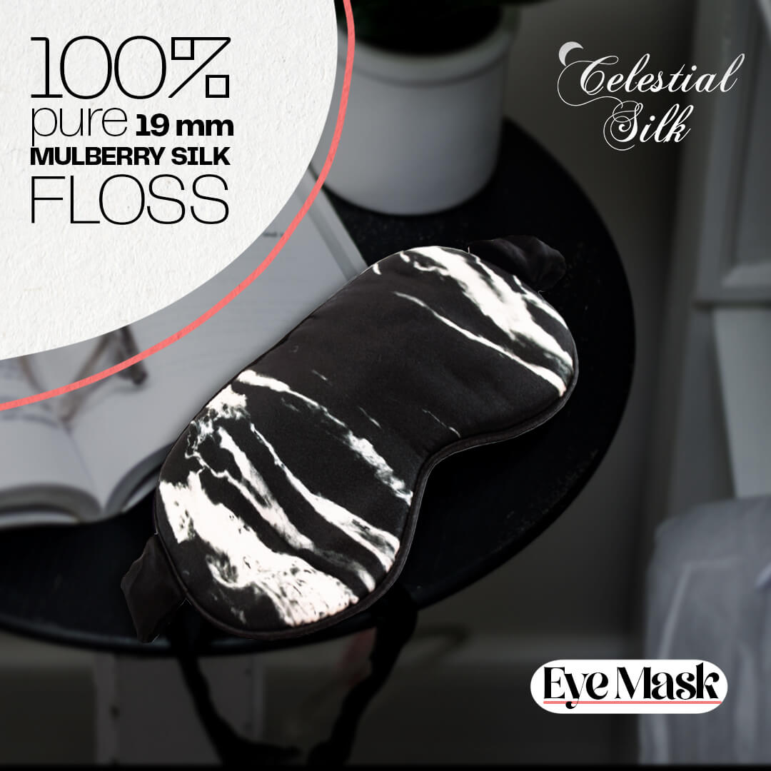 black mulberry silk eye mask with silk filling black marble silk sleep eye mask marble silk eye mask for sleeping on bedside table