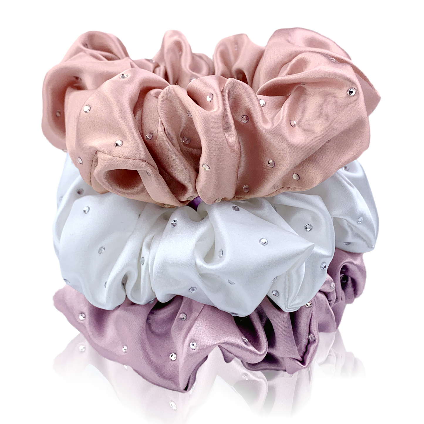 Silk Hair Ties with Crystals: Rose Gold, Lavender & White