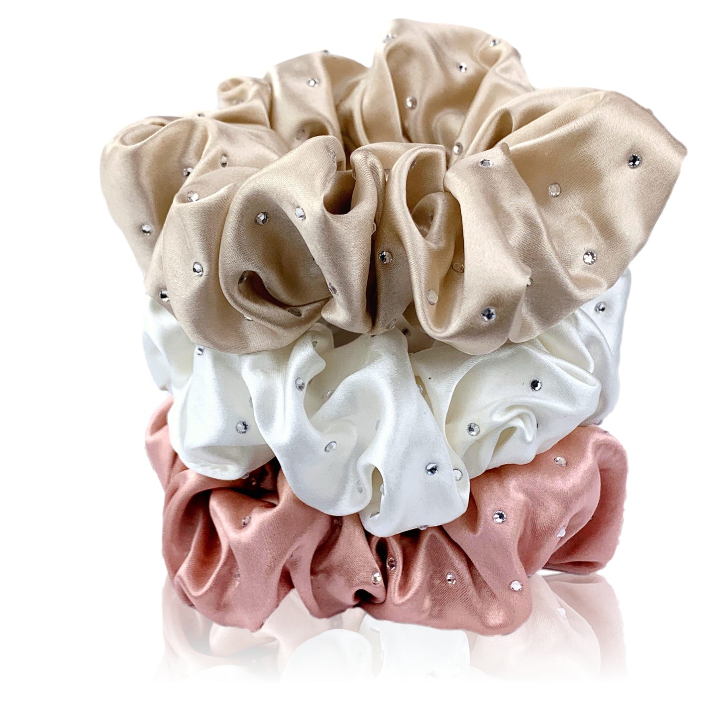 Silk Hair Ties with Crystals: Rose Gold, Taupe & Ivory