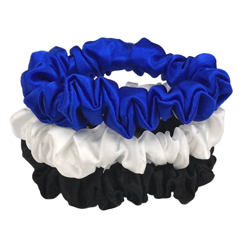 Silk Hair Ties - Blue, Black and White (Small)
