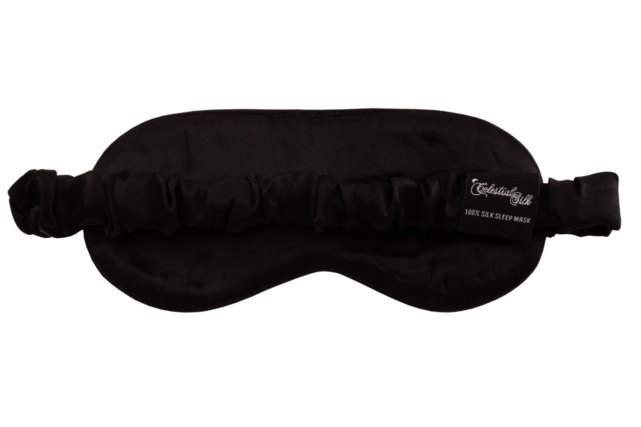 backside of black mulberry silk eye mask with silk filling black marble silk sleep eye mask marble silk eye mask for sleeping