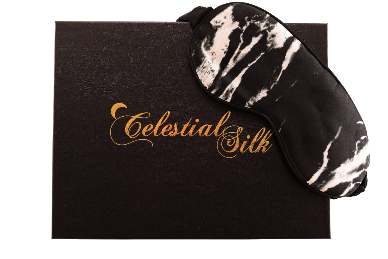 black mulberry silk eye mask with silk filling black marble silk sleep eye mask marble silk eye mask for sleeping