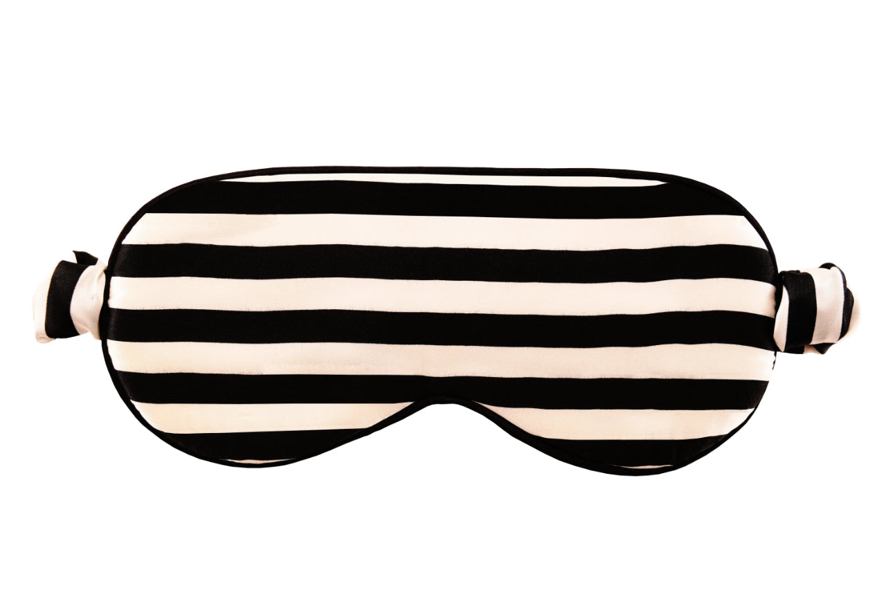 Mulberry Silk Eye Mask - Black and White Stripe Side Sleeper - Outlet