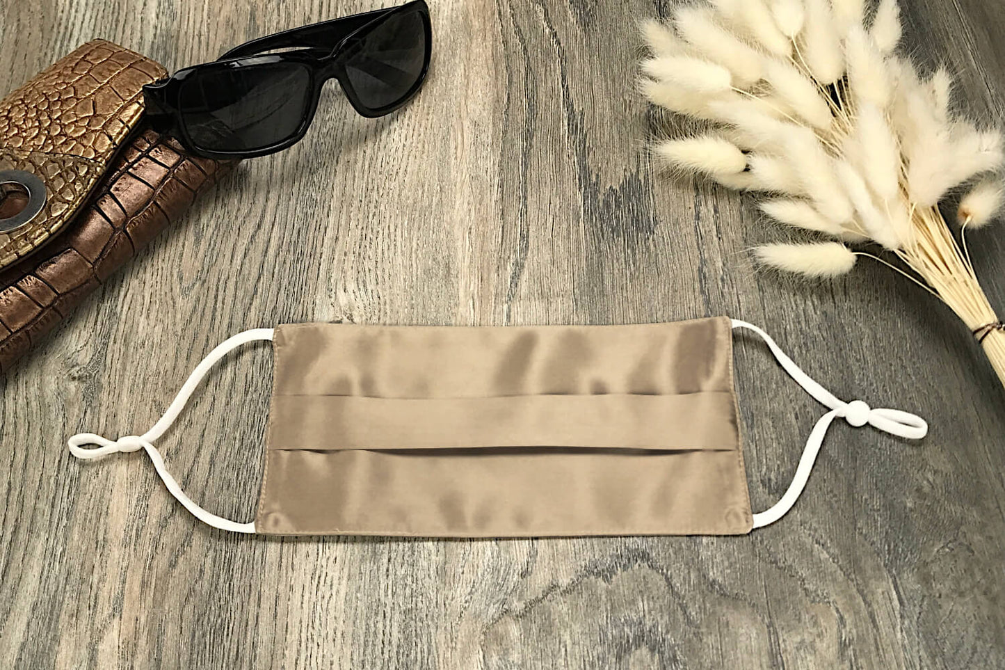 Silk Face Mask for Personal Use - Dark Taupe (Pleated) - Outlet