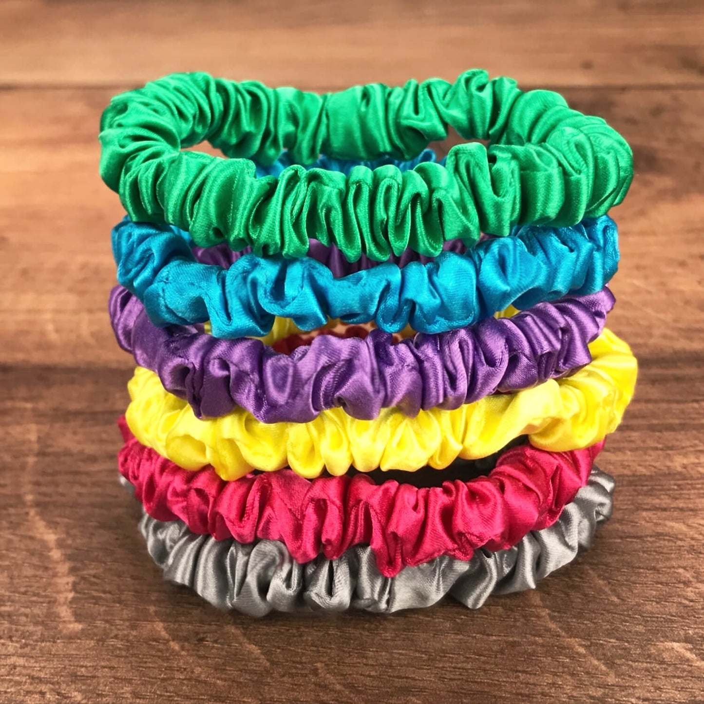celestial silk mini silk scrunchies 6 piece bright set hot pink purple green yellow aqua silk scrunchy set small silk scrunchy set hot pink purple green yellow aqua