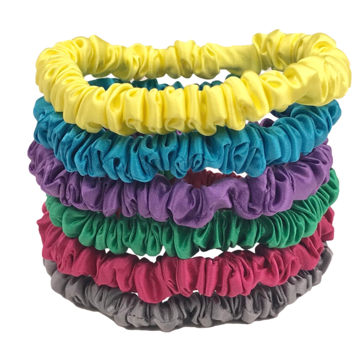 celestial silk mini silk scrunchies 6 piece bright set hot pink purple green yellow aqua silk scrunchy set small silk scrunchy set hot pink purple green yellow aqua