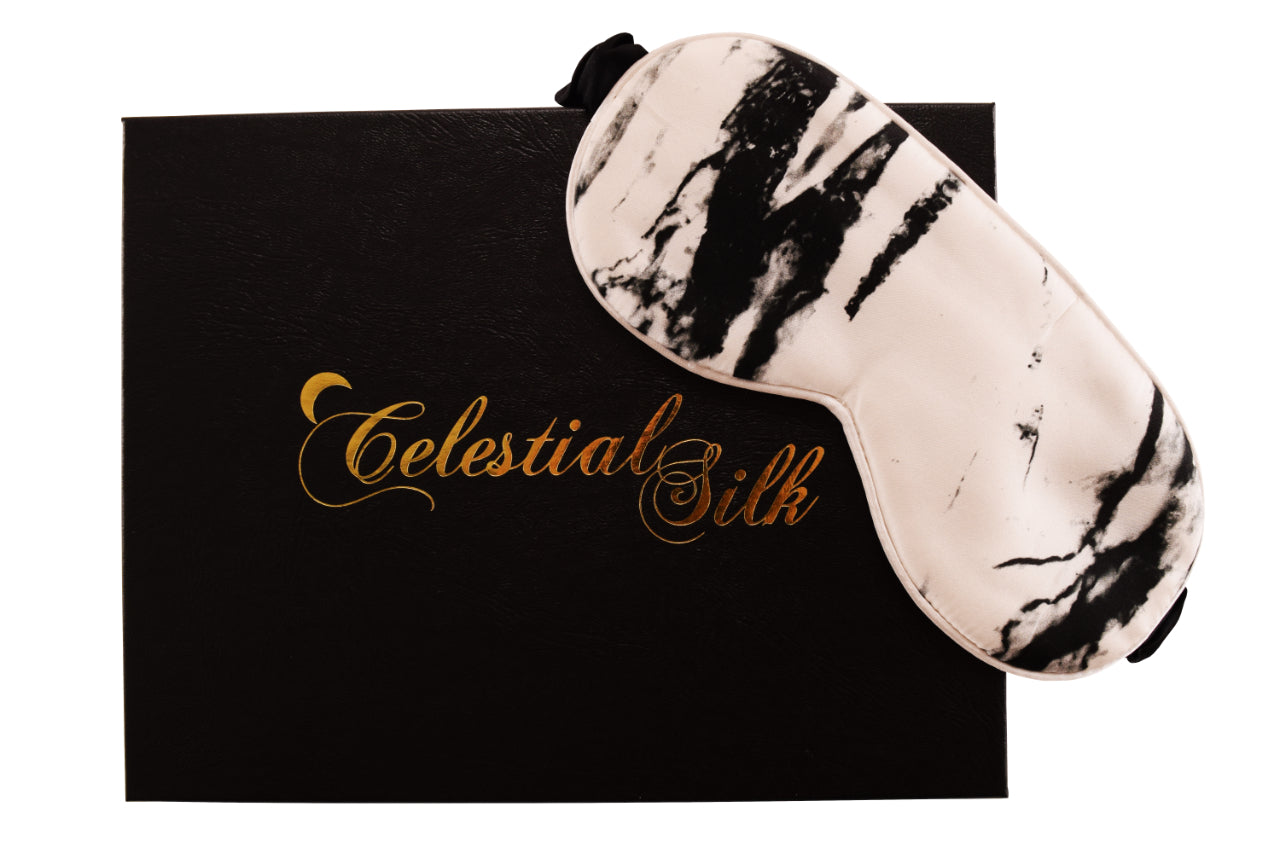 mulberry silk eye mask with silk filling white marble silk sleep eye mask white marble silk eye mask for sleeping with gift box
