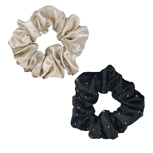 Silk Hair Ties with Crystals: Black and Taupe