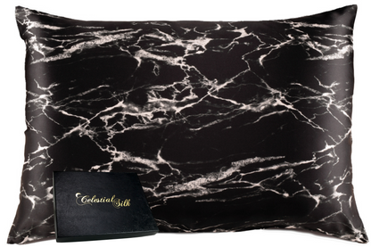 25 Momme Mulberry Silk Pillowcase - King Black Marble Envelope