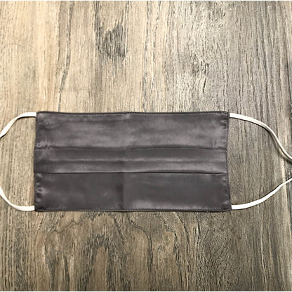pleated charcoal silk face mask charcoal silk face covering gray silk face mask grey silk face covering