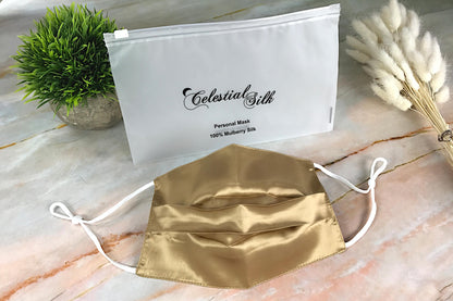 gold pleated silk face mask pleated gold silk face mask gold silk face covering with carrying bag