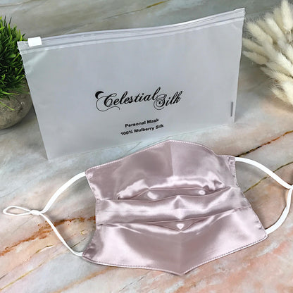 pink silk face mask pleated silk face mask pink silk face covering with carrying bag