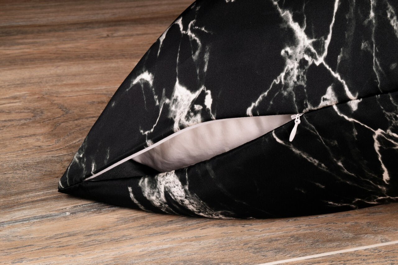 Black marble silk pillowcase with zipper 25 mm black marble mulberry silk pillow case with zipper