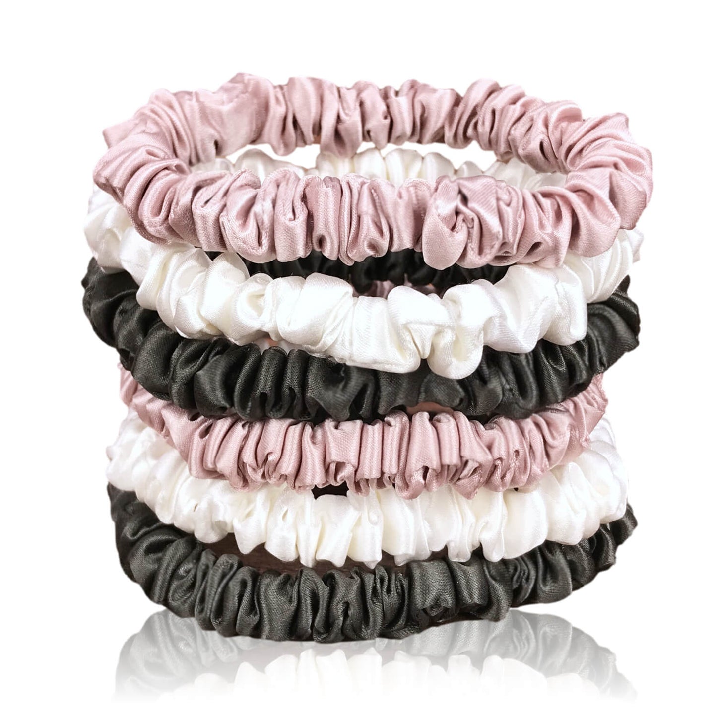 Silk Hair Ties - Charcoal Ivory and Pink (Mini)