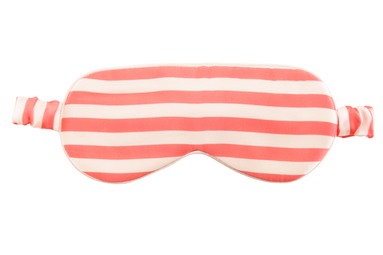 Mulberry Silk Eye Mask - Pink and White Stripe Side Sleeper